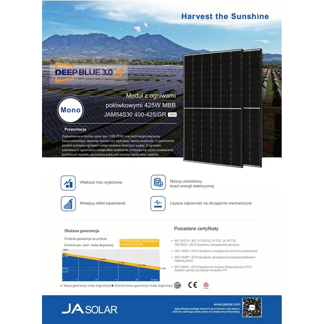 JA SOLAR JAM54S30-HC MONO 420W GR Cadre Noir