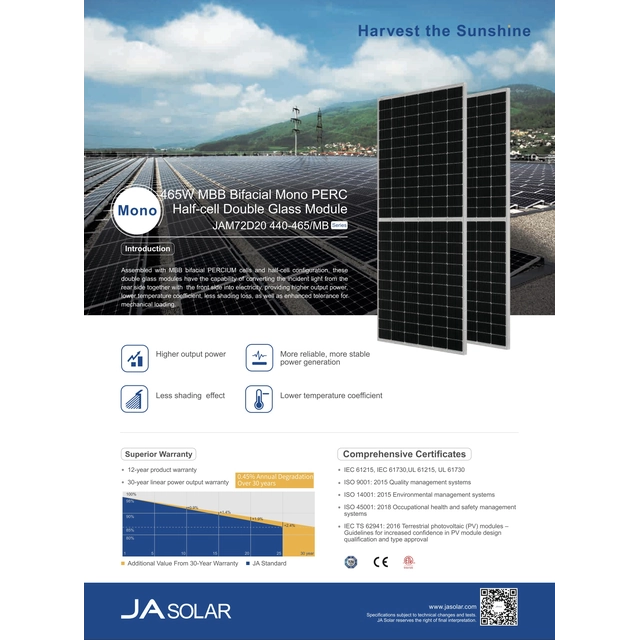 JA SOLAR JAM72D20 450 MB SF - Bifaciální