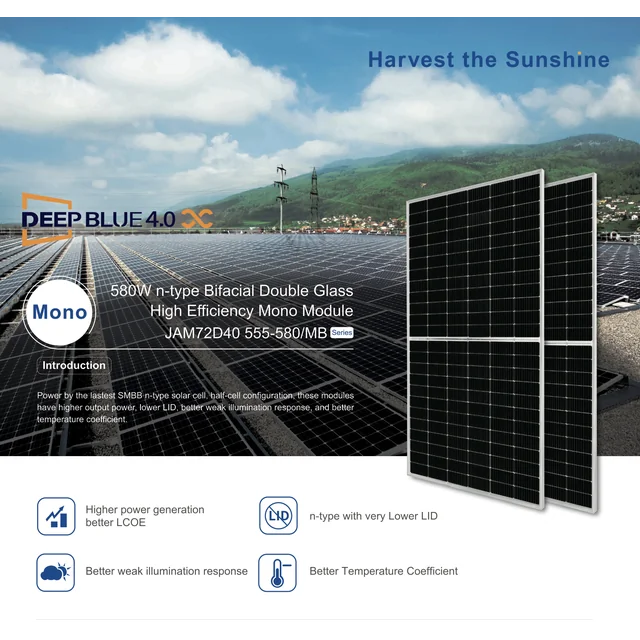 JA Solar JAM72D40-580/MB_SF (bifacial, n-tüüpi, hõbedane raam)