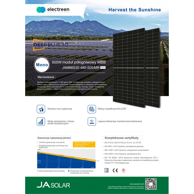 JA Solar solar panel 500W black frame