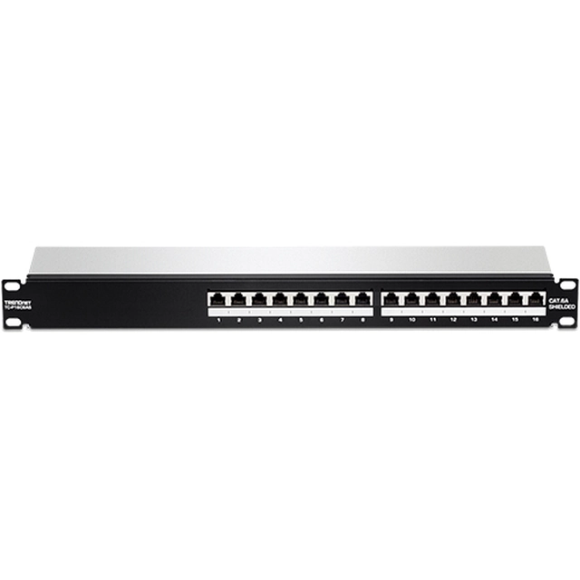 Javítópanel 16 portok RJ45 UTP, Cat6a, árnyékolt, 1U - TRENDnet TC-P16C6AS