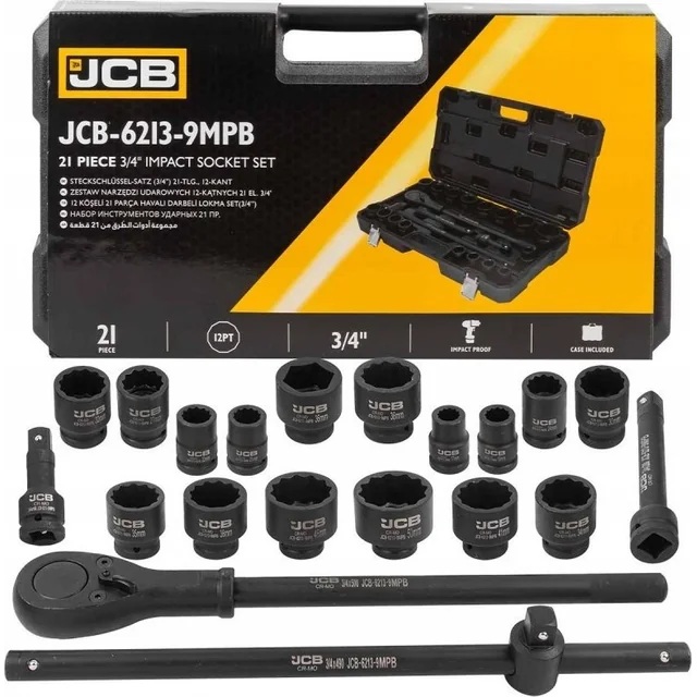 JCB JCB JUEGO DE LLAVES DE IMPACTO 21pcs 3/4" 12ANGLES (17-50mm)