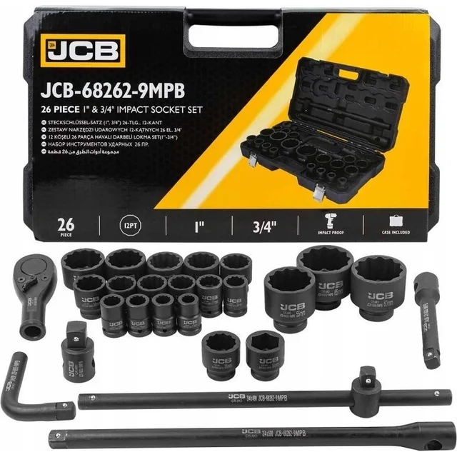 JCB smūginiai veržliarakčiai JCB smūginiai veržliarakčiai 26el. 3/4" - 1" 12KĄT. (17-65mm)