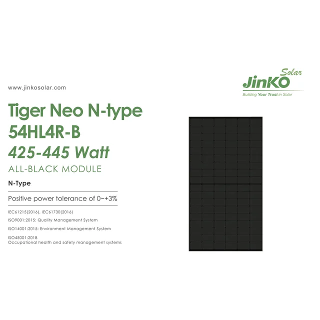 JINKO JKM435N-54HL4R-B 435W Noir complet (Tiger neo N-Type)