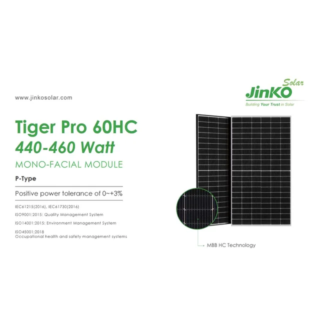 Jinko Solar 460W JKM460M-60HL4-V cadre argenté