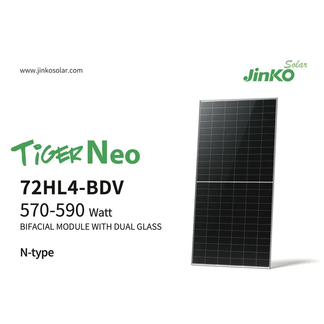 Jinko Solar Tiger Neo N-tipa JKM585N-72HL4-BDV 585W, Bifacial PV modulis