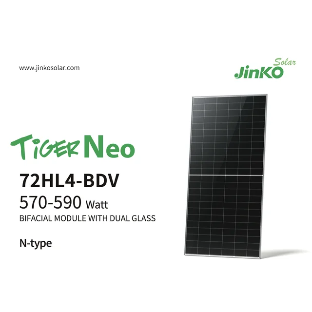 Jinko Solar Tiger Neo N tipo JKM585N-72HL4-BDV 585W, Bifacialinis PV modulis