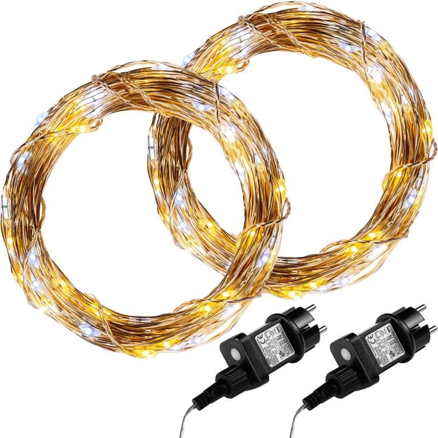 Juego de 2 piezas de 50 cables de luz LED - blanco cálido/frío