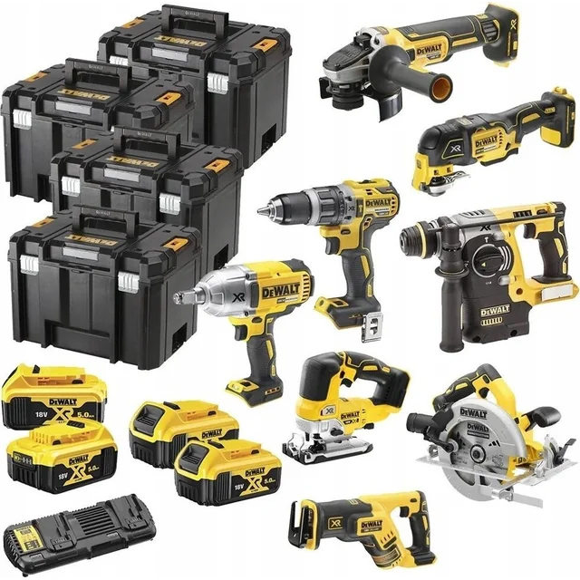 Juego de herramientas eléctricas Dewalt Batería DeWalt Kombo DCK865P4T, 18 Volt, Martillo (amarillo/negro, 8 Inalámbrico, 4x Batería de iones de litio XR 5.0 Ah)