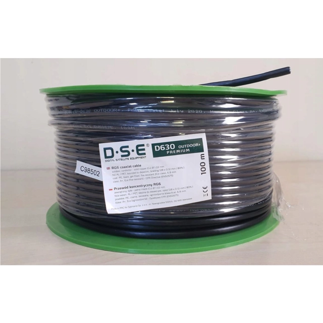 Kabel RG6 CU DSE D630 Outdoor+ 100m (czarny, żel)