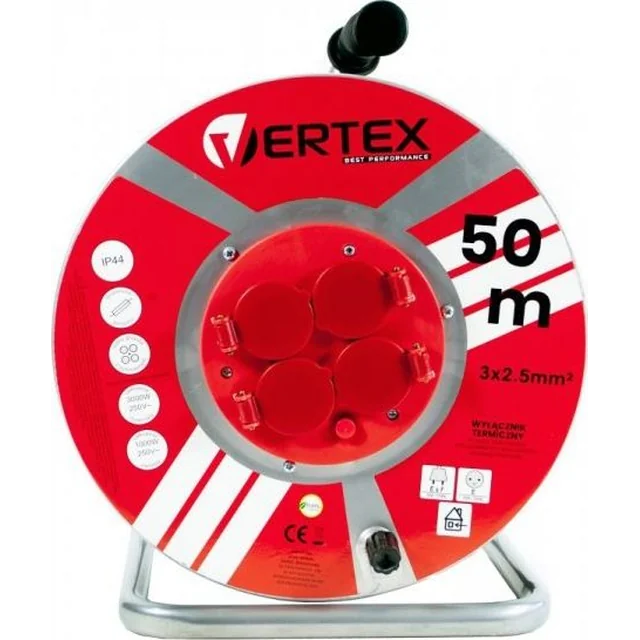 Καλώδιο επέκτασης καρουλιού Vertex 50m 3x2,5mm PB50METAL Μαύρο