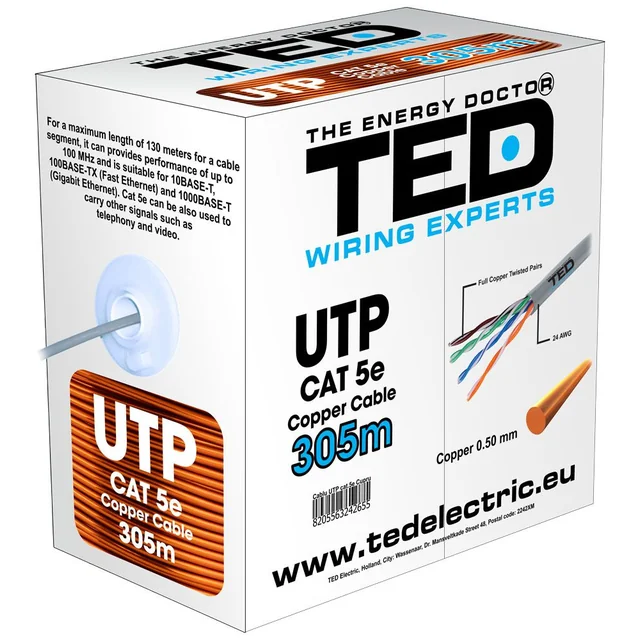 Καλώδιο UTP cat.5e πλήρες χάλκινο ρολό 305ml TED Wire Expert TED002495