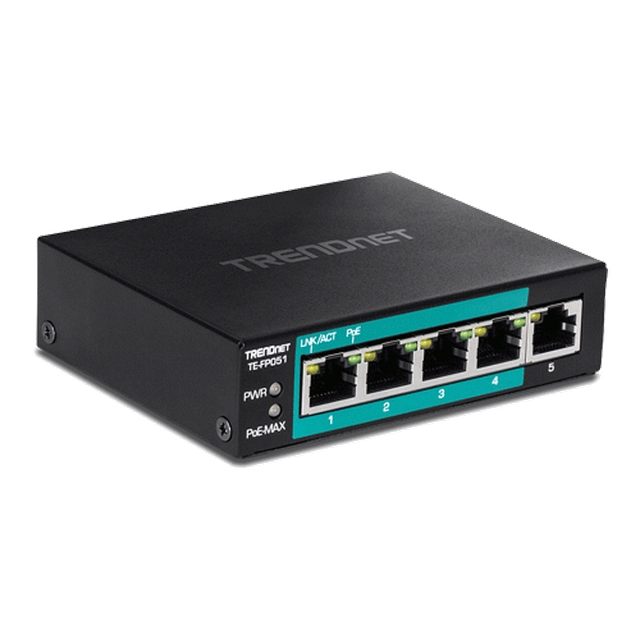 Kapcsoló 4 Fast Ethernet hosszú távú portok 250m PoE+ 60W'1 Fast Ethernet port - TRENDnet TE-FP051