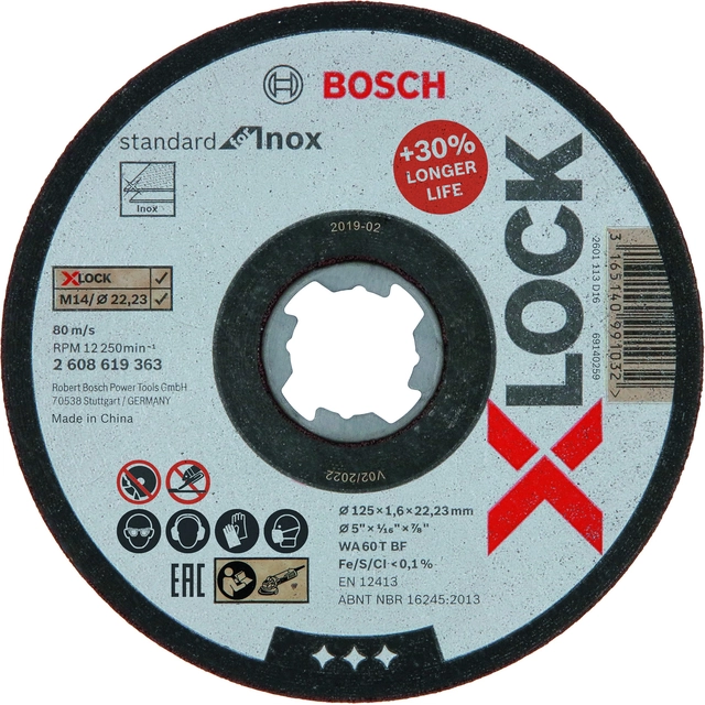 Kapskiva Bosch X-LOCK Standard för Inox,125 x 1,6 mm T41, 1 st