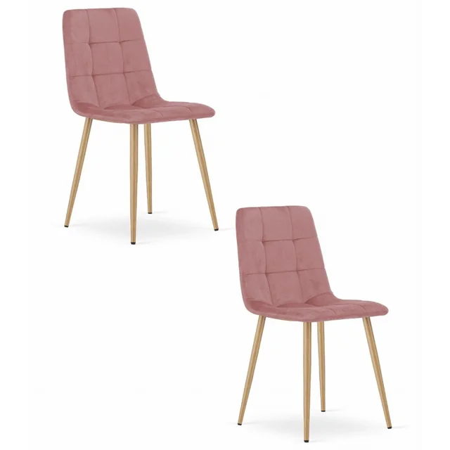 KARA szék - rózsaszín bársony / fa színű lábak x 2