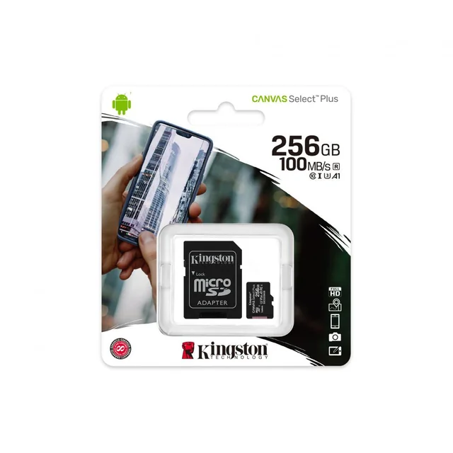 Карта пам'яті Kingston Select Plus MicroSD, 256GB, адаптер SD, клас 10