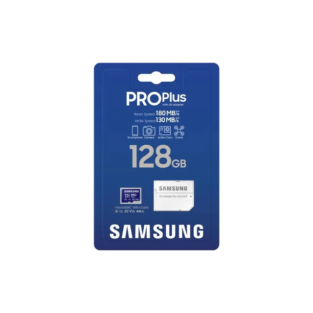 Карта пам'яті SAMSUNG MicroSDHC PRO PLUS 128GB, Class10/Grade 3 адаптер UHS-I MB-MD128DA/EU