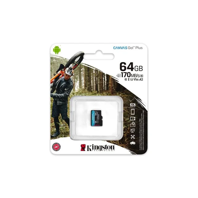 Karta pamięci Karta MicroSD Kingston Canvas GO Plus, klasa 64GB, 10