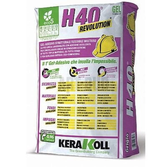 Kerakoll gel adhesivo multifuncional H40 Revolution 20 kg, superelástico gris