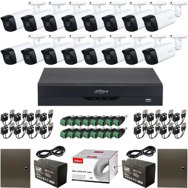 Kit 16 caméras Dahua Starlight ultra-professionnelles 5MP IR 80m, DVR 16 canaux 5MP WizSense et accessoires de montage