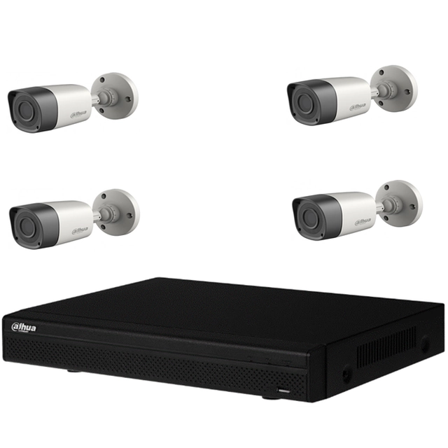 Kit 4 Cámaras bala de vigilancia exterior HDCVI Dahua Cooper 2MP 1080 P, 3.6mm, Smart IR 20m, IP67, DVR 4 canales