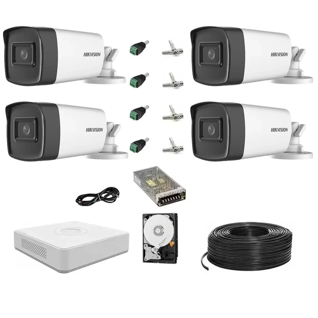 Kit 4 full HD IR-bewaking 2MP bewakingscamera's 40m met accessoires