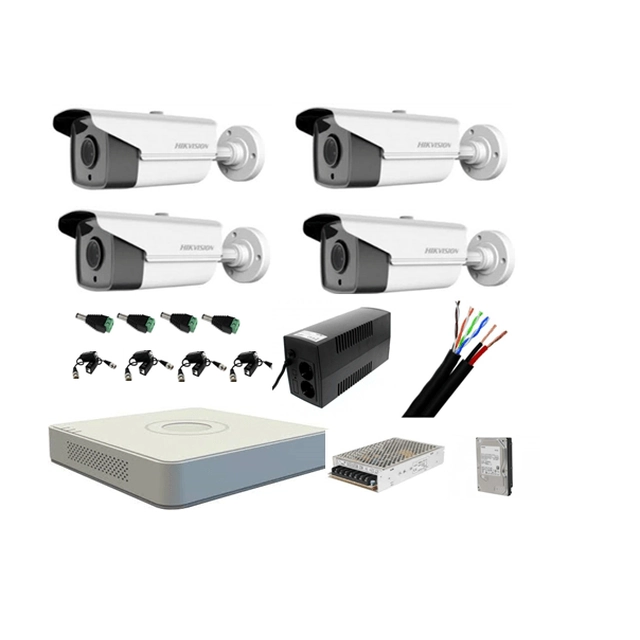 Kit complet 4 camere supraveghere exterior HIKVISION FULL HD 40 m IR cu backup si hard 1Tb