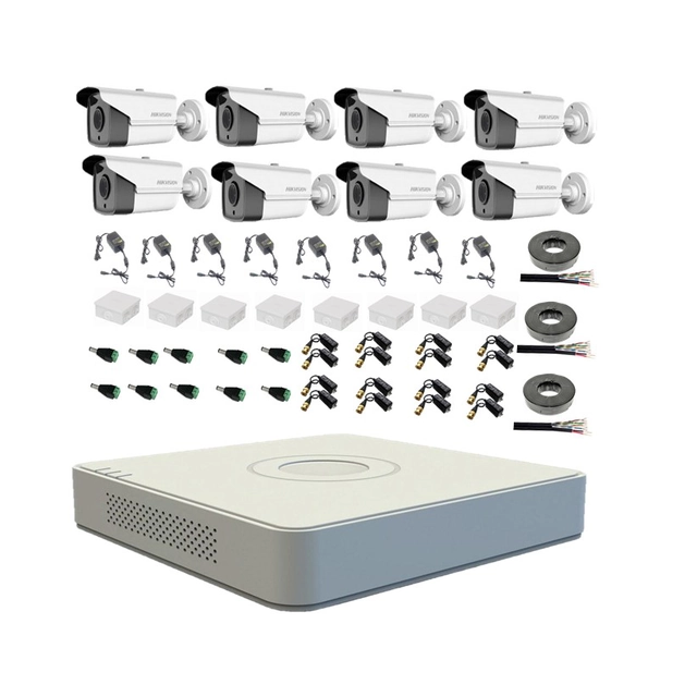 Kit complet de système de surveillance extérieur professionnel HIKVISION avec 8 caméras 5MP TURBO HD, IR 40m