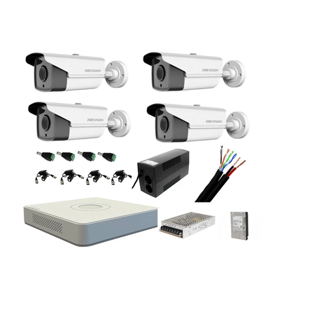 Kit completo 4 cámaras de vigilancia exterior HIKVISION FULL HD 40 m IR con respaldo y disco duro 1Tb
