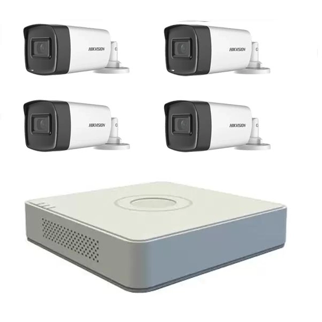 Kit de sistema 4 cámaras de vigilancia exterior 5MP TURBOHD HIKVISION 40 m IR DVR Hikvision H265