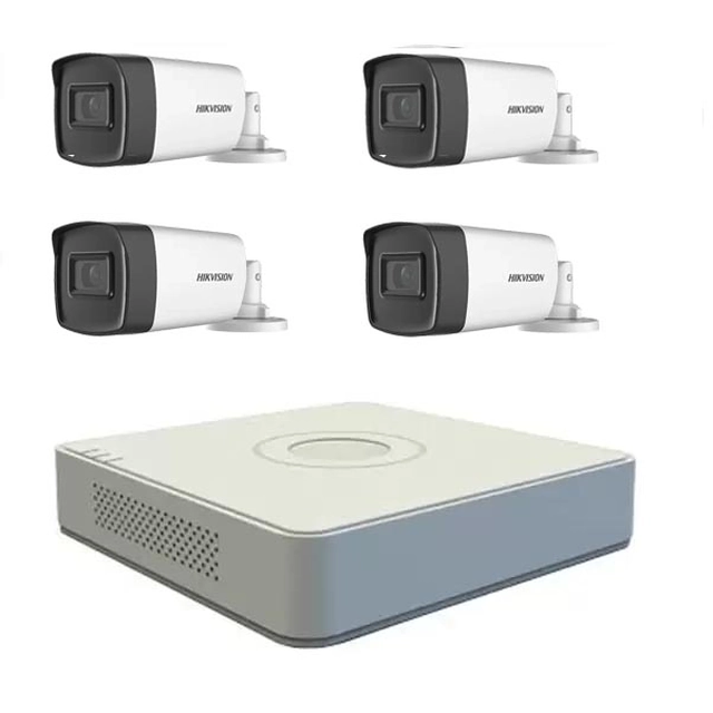 Kit de sistema 4 câmeras de vigilância externas 5MP TURBOHD HIKVISION 40 m IR DVR Hikvision H265
