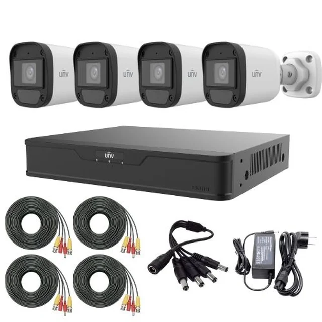 Kit de supraveghere Uniview cu 4 camere 5 Megapixeli Audio Infrarosu 20m, DVR Hibrid cu 4 canale 5MP, accesorii