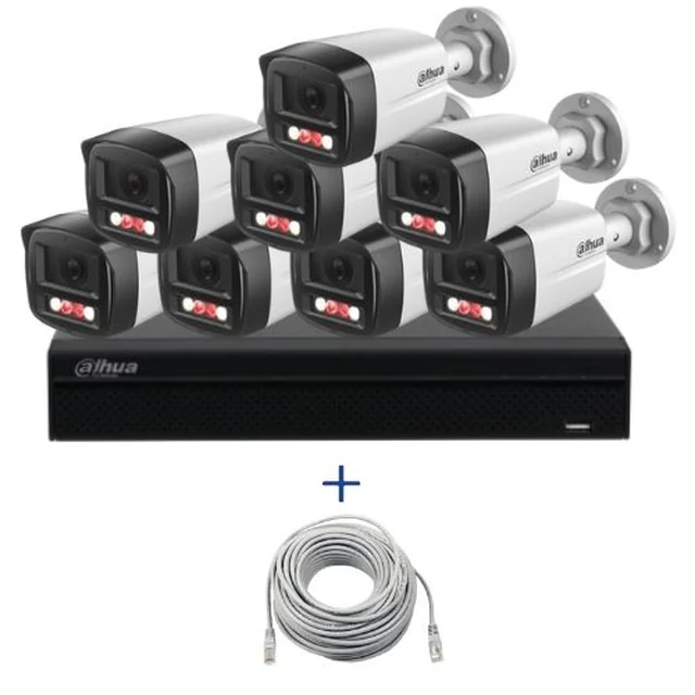 Kit de surveillance Dahua 8 caméras 4MP Microphone Objectif PoE 2.8mm, NVR 8 canaux 12MP et câble UTP CAT5 20m