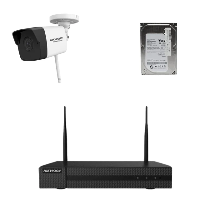 Kit de surveillance Hikvision HiWatch avec une caméra sans fil 2MP, 30m IR, objectif 2.8mm, NVR 4 canaux HDD inclus