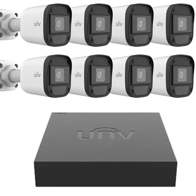 Kit de surveillance Uniview 8 caméras 2MP IR 20m XVR 8 canaux 2MP + 2 canaux IP 6MP