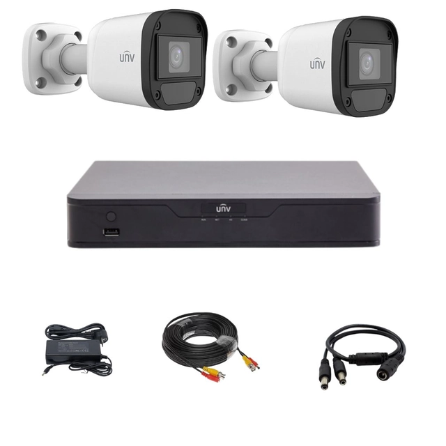 Kit de surveillance Uniview avec 2 caméras 5 Mégapixels, Infrarouge 20M, DVR hybride avec 4 canaux 5MP, accessoires