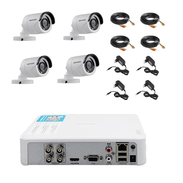 Kit de vidéosurveillance 4 Hikvision extérieur 20m Caméras IR, accessoires inclus