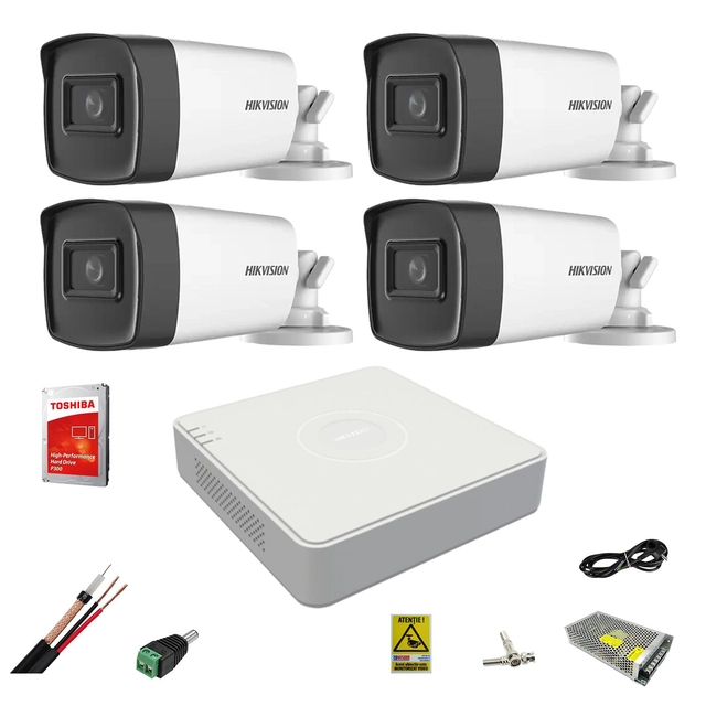 Kit de vidéosurveillance professionnel Hikvision 4 Caméras Full HD 1080P grand angle 2.8mm