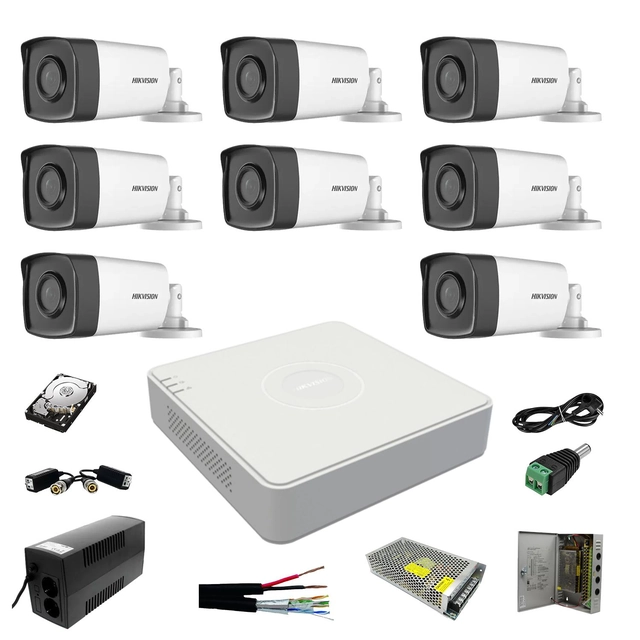 Kit de videovigilancia profesional 8 Cámaras Hikvision FULL HD Memoria de almacenamiento 2TB Incluido