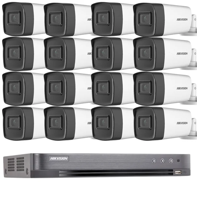 Kit de vigilância 16 câmeras 2MP Full HD externo IR80m ARRAY EXIR + DVR 16 canal de vídeo / 1 canal de áudio, 1080P + microfone 100m²