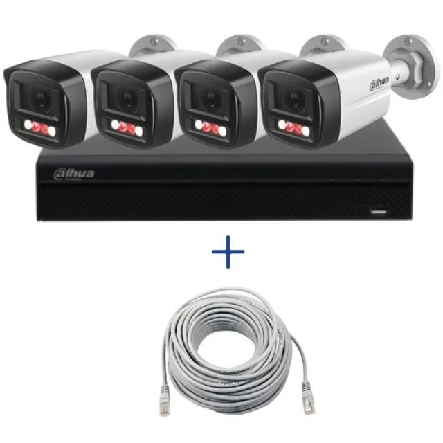 Kit de vigilancia Dahua 4 cámaras 4MP Micrófono lente PoE 2.8mm, NVR 4 canales 8MP y cable UTP CAT5 20m