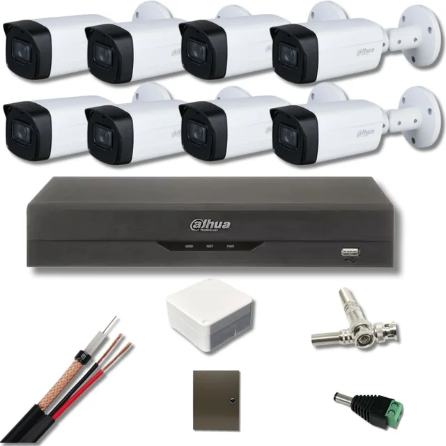 Kit de vigilancia Dahua 8 cámaras 5 Megapixeles Starlight IR 80M DVR 8 canales 8 Megapixeles, Accesorios incluidos