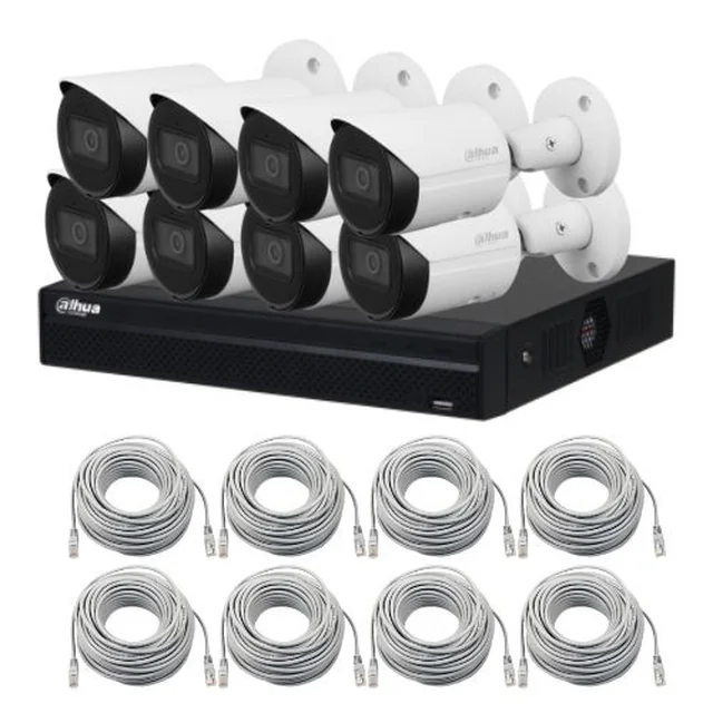 Kit de vigilância Dahua 8 Câmeras IP 4MP IR 30m Lente 2.8mm PoE, NVR 8 Canais PoE 12MP e cabo UTP CAT5 20m