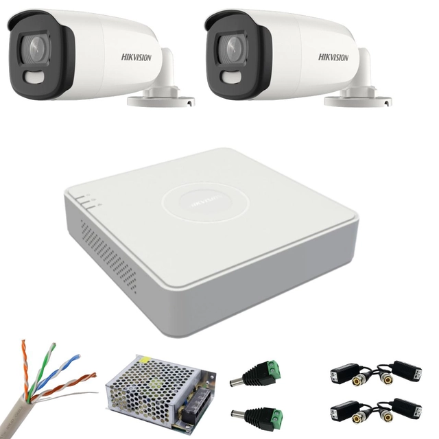 Kit de vigilancia Hikvision 2 cámaras 5MP ColorVu, Color de noche 40m, DVR con 4 canales 8 MP, accesorios incluidos