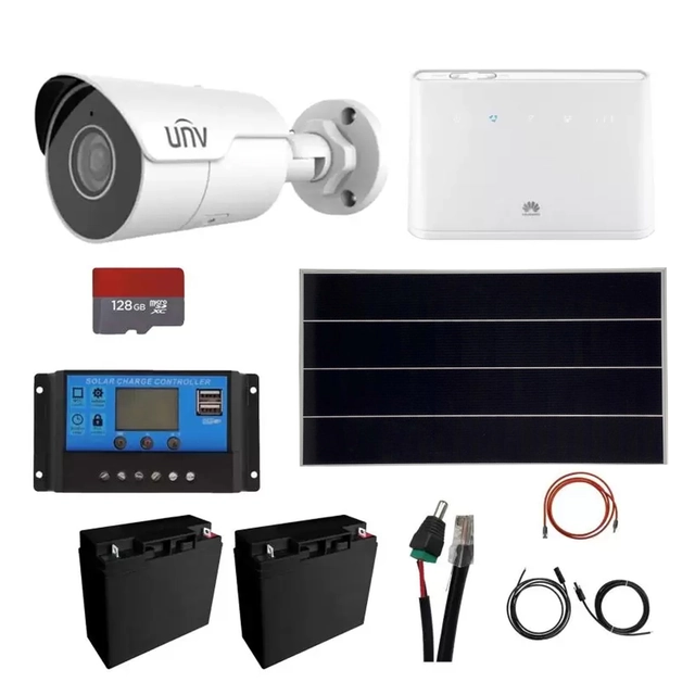 Kit de vigilancia Panel solar 170W, cámara 4MP IP Poe Starlight UNV IR 50M con tarjeta de 128GB, baterías 12V, accesorios, Router inalámbrico Huawei 4G