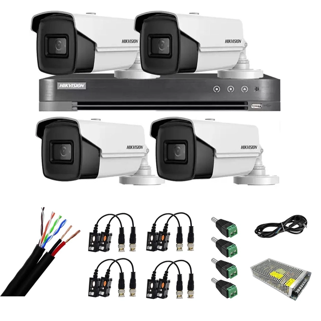 Kit de vigilância por vídeo 4 câmeras 8MP 4 em 1 IR 60m, DVR 4 canais 4K 8MP, acessórios