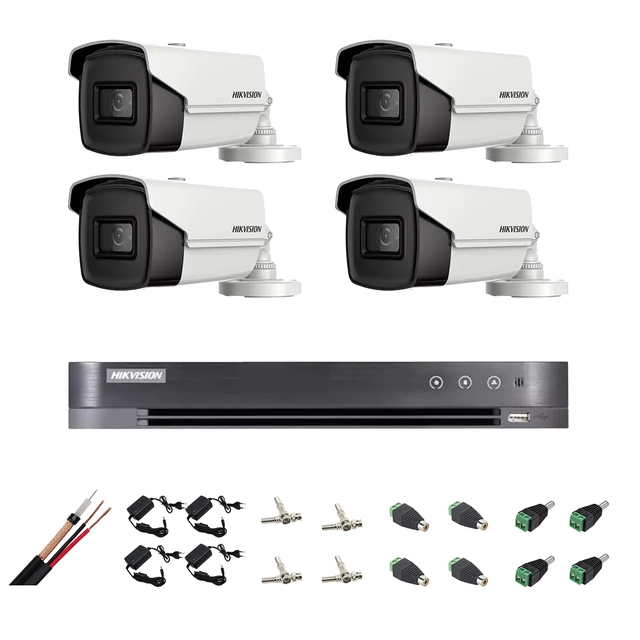 Kit de vigilancia ultra profesional Hikvision 4 cámaras 8MP 4K, 80 IR, accesorios incluidos, internet en vivo