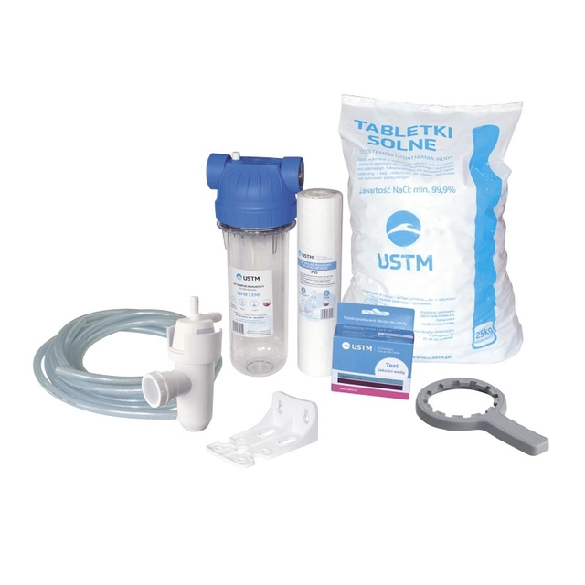 Kit di installazione (sale 25 kg, tubo di scarico 2,5mb, test, corpo, cartuccia PS5, chiave, piastra, sifone)