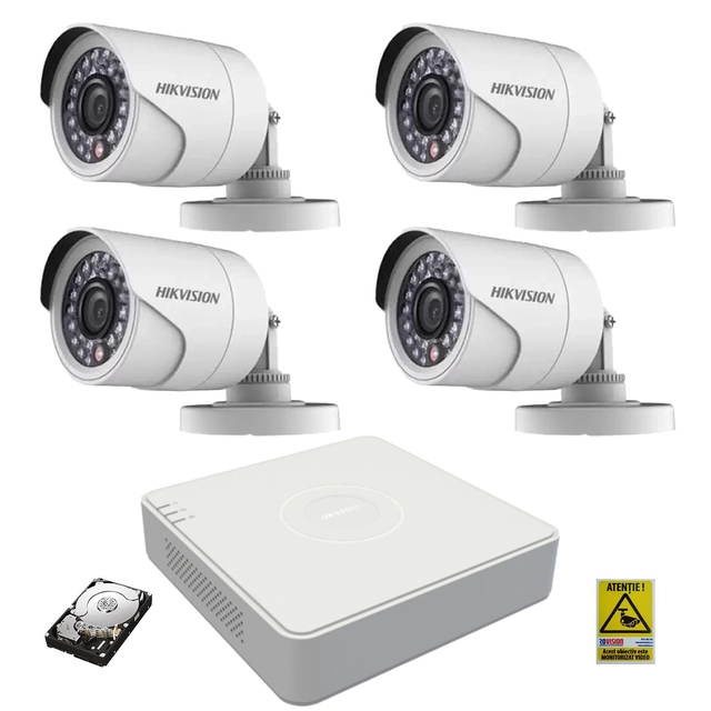 Κιτ επιτήρησης, εξοπλισμός Hikvision Full HD 1080P με 4 κάμερες παρακολούθησης υπερύθρων 20 m και HDD 1 Tb Western Digital WD10PURX που περιλαμβάνονται!