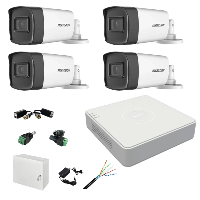 Kit profissional completo 4 câmeras de vigilância externas 5MP TurboHD Hikvision IR 40m DVR 4 canais acessórios incluídos